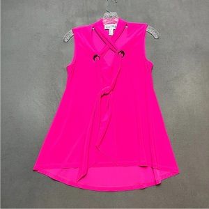 JOSEPH RIBKOFF Top Bright Pink Sleeveless Tie Front Shirt Stretch Knit